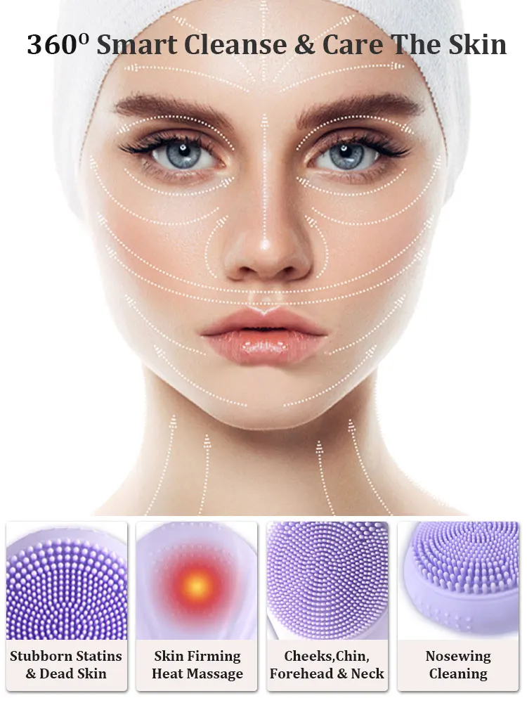 2023 Charge Soft Silicone Face Cleanser Massager Heated Facial