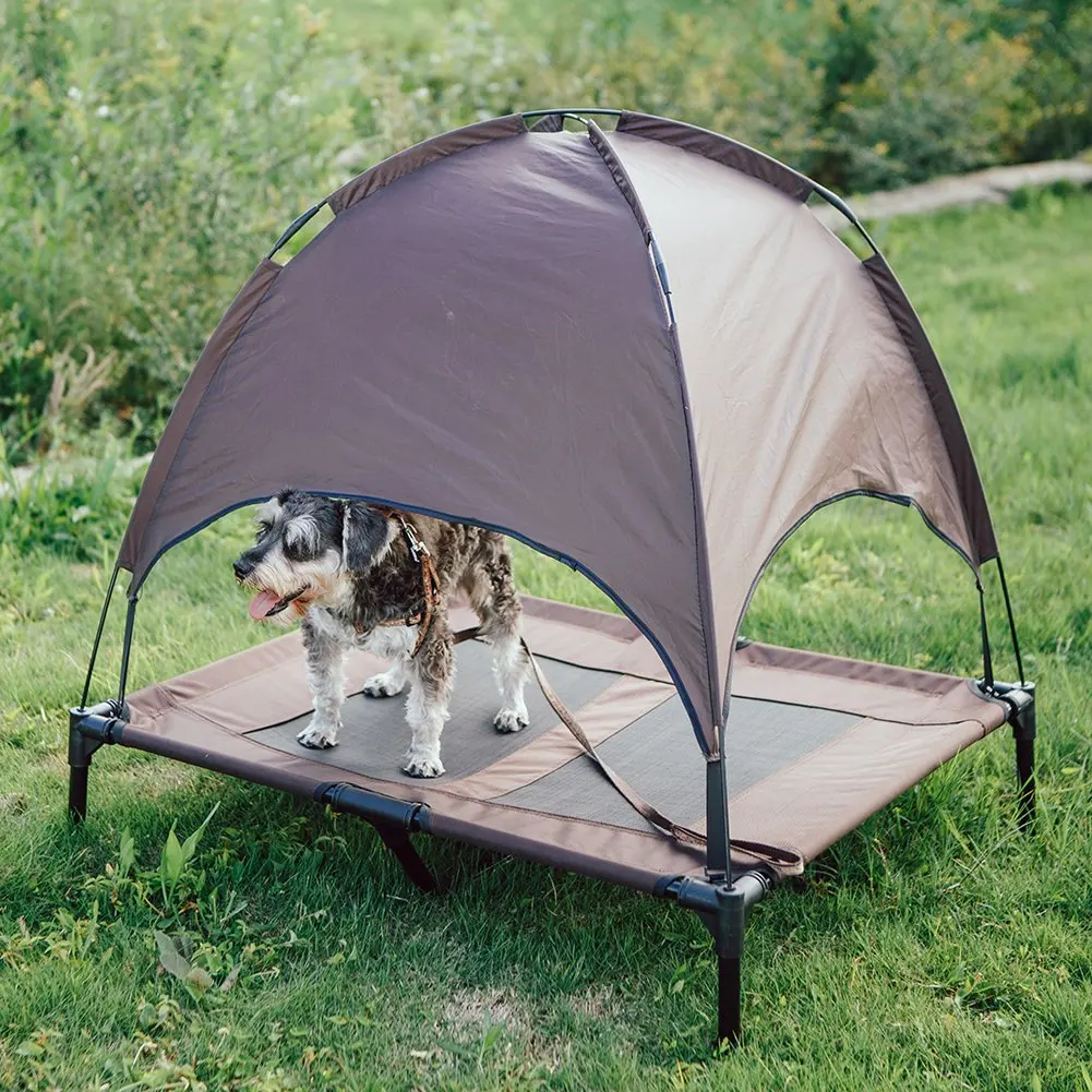 Outdoor Hundebett Mit Baldachin – Erhöht, Wasserdicht, Inkl. 4 Heringen, Für Große Hunde, Camping, Strand