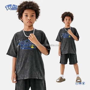 American Vintage Kids Apparel Customizable 250g Washed Tee with Vitality Print Street Dance Style Multi Color