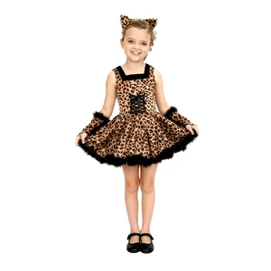 Factory Made Girls Leopard Cat Cosplay Outfit Plush Polyester Unique Lace Design Birthday Party Animal Role Play Children's