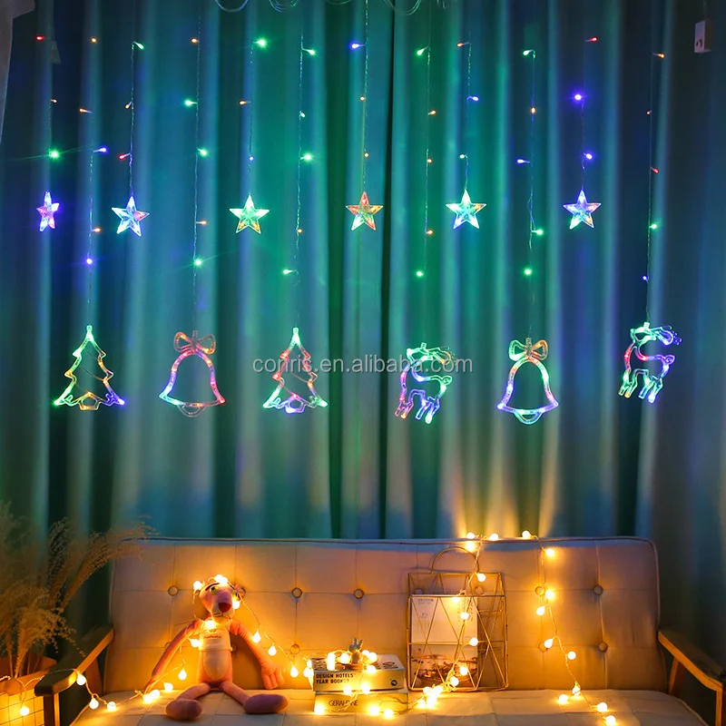 Christmas Tree Bell Deer Led Curtain Room Decor Lights For Christmas