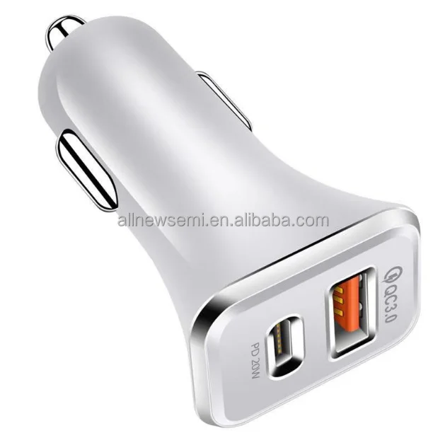 Pd20w car charger QC 3.0 car charger 38W double channel double port fast charging PD + qc3.0 fast charging car charger