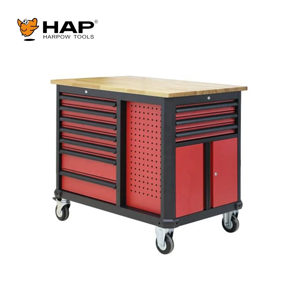 Widely Use Good Performance Wooden Worktop Work Bench Tool Cabinet on Wheels