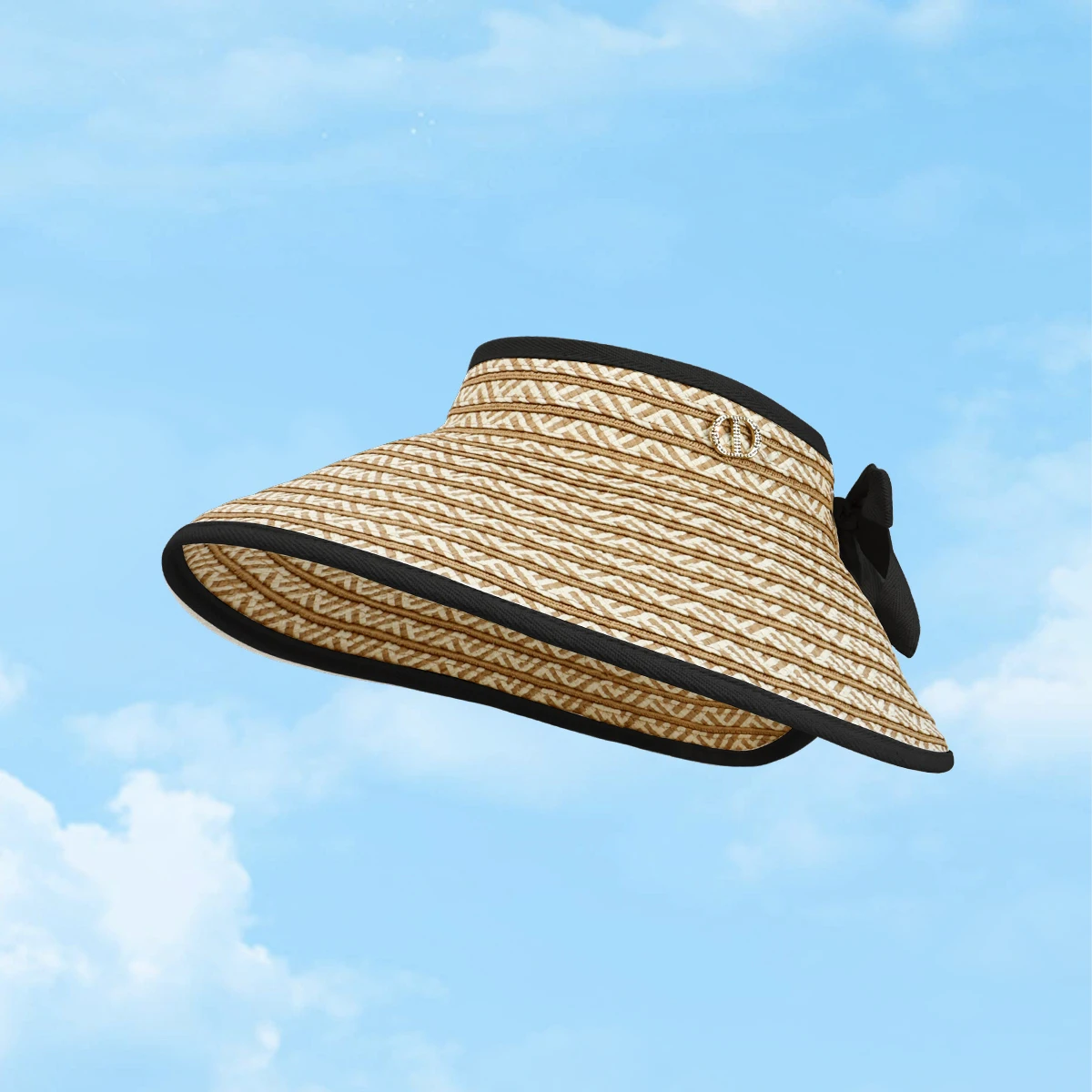 Bowknot Straw Sun Visor Hat Women Summer Beach Flat Top Hat Panama Bowknot Straw Hat  main image 2