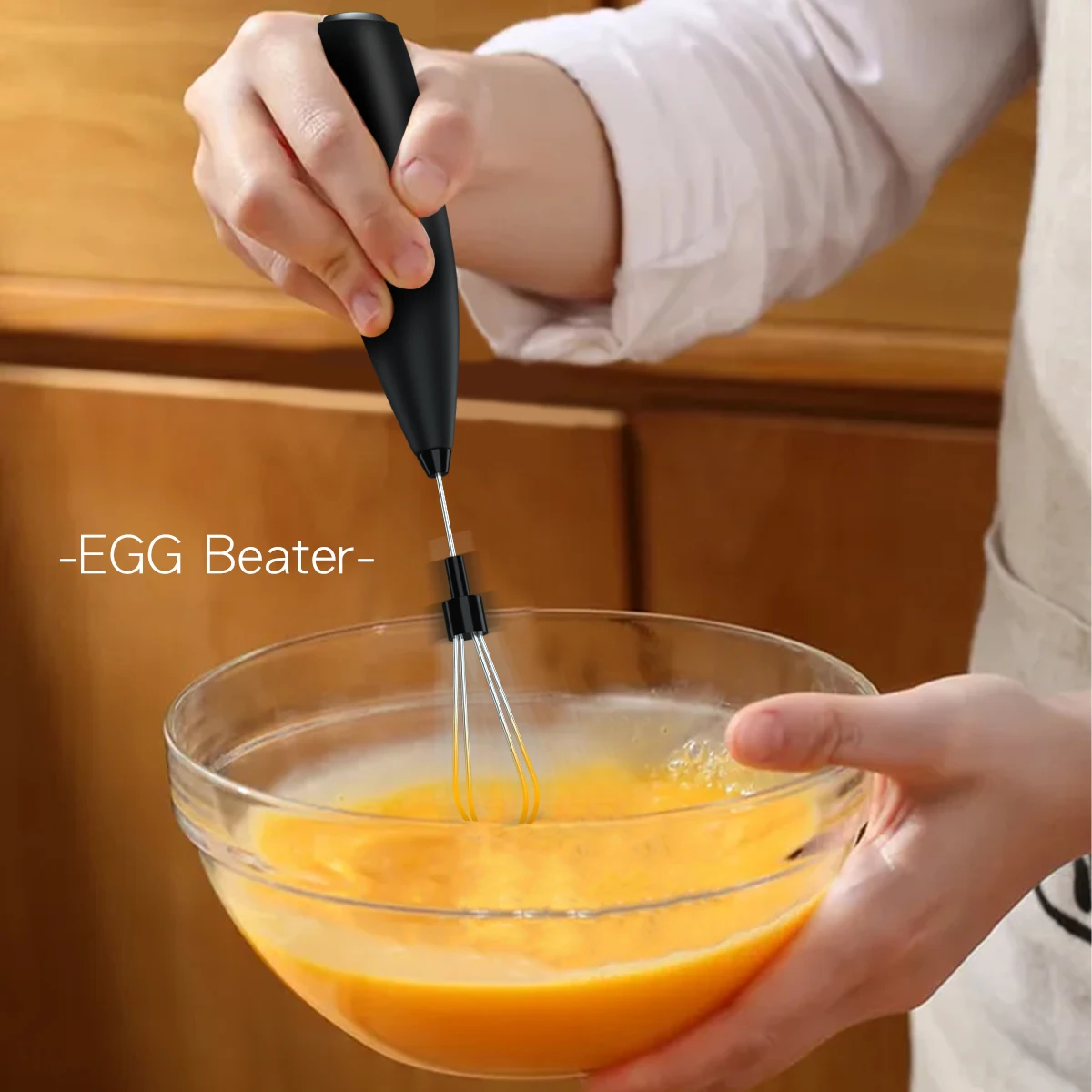 Wireless Electric Milk Frother Handheld – Rechargeable Coffee Mixer With Double Whisk – 1200mAh
