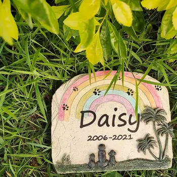 Custom Resin Rainbow Paw Prints Three Dogs Sitting on Beach Pet Memorial Stone pet Remembrance Gifts Sympathy Gift for Loss Pet