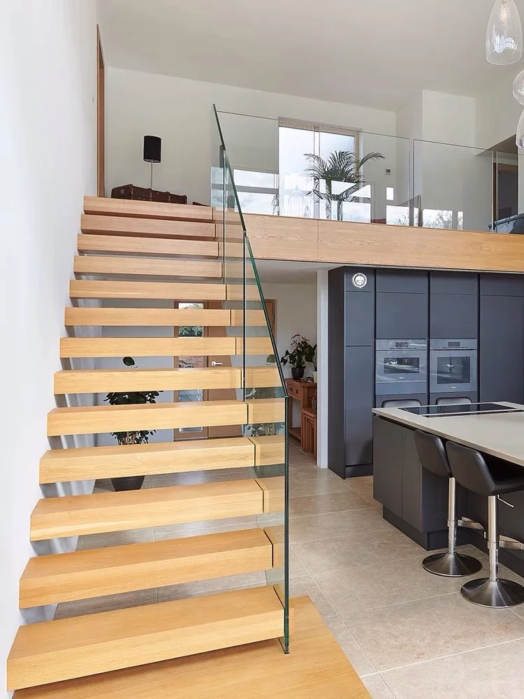 Foshan Stair Railing Invisible Stringer Wood Tread Circular Floating Stairs