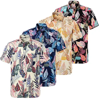 2021 100% Cotton High Quality Hawaiian Print Short Sleeve Shirt Beach Men's Shirt
