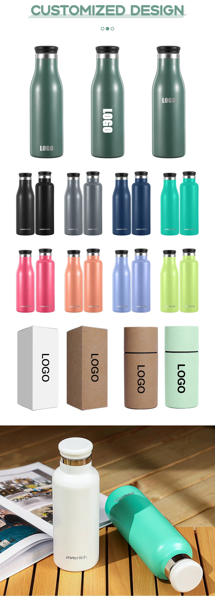 Custom Color Logo Gym Sport Stainless Steel Water Bottle