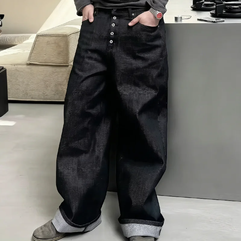 Original Manufacturer High Quality Vintage Black Custom Heavyweight Raw Selvage Baggy Selvedge Japanese Denim Jeans Men gallery 2