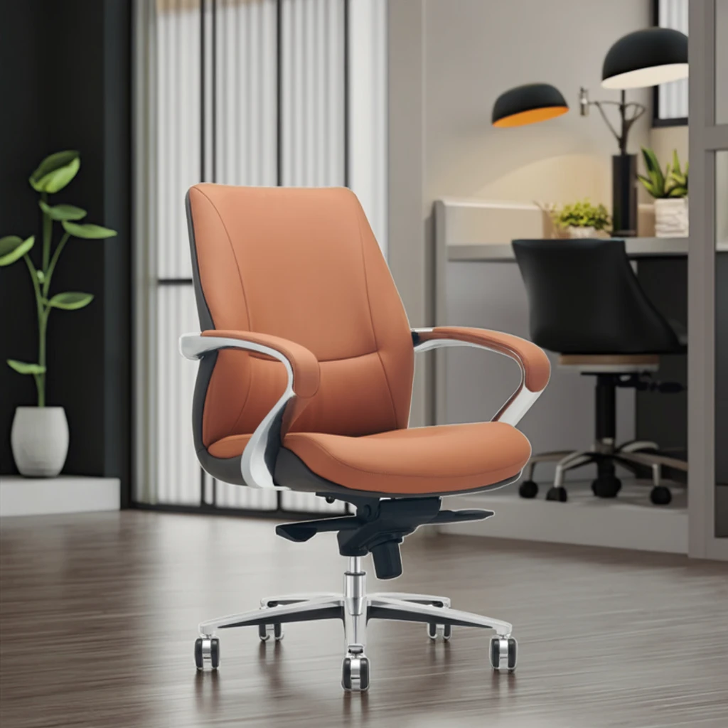 Modern Leather Ergonomic Desk Chair with Adjustable Height and Aluminium Frame for Home Office 5