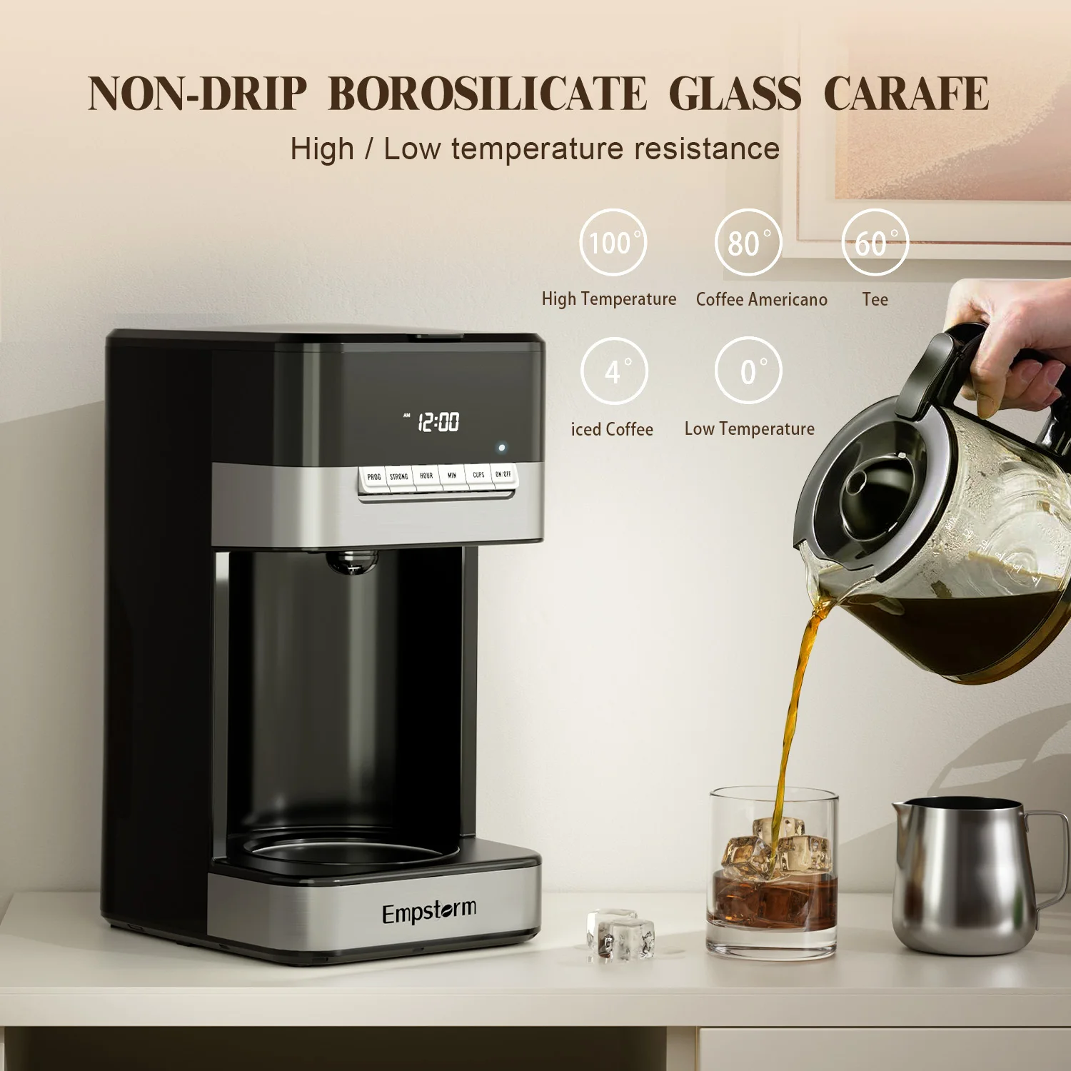 Empstorm 12-Cup 1.8L Drip Coffee Maker Electric Semi-Auto Glass Pot with  Keep Warm Function for Household & Commercial Use| Alibaba.com