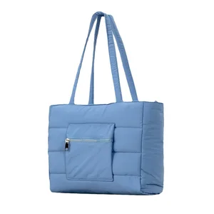 New Nylon Cloth Tote Bag Soft Fluffy Clip Cotton Shoulder Handbag Large Capacity Solid Color Computer Bag for Women Wholesale