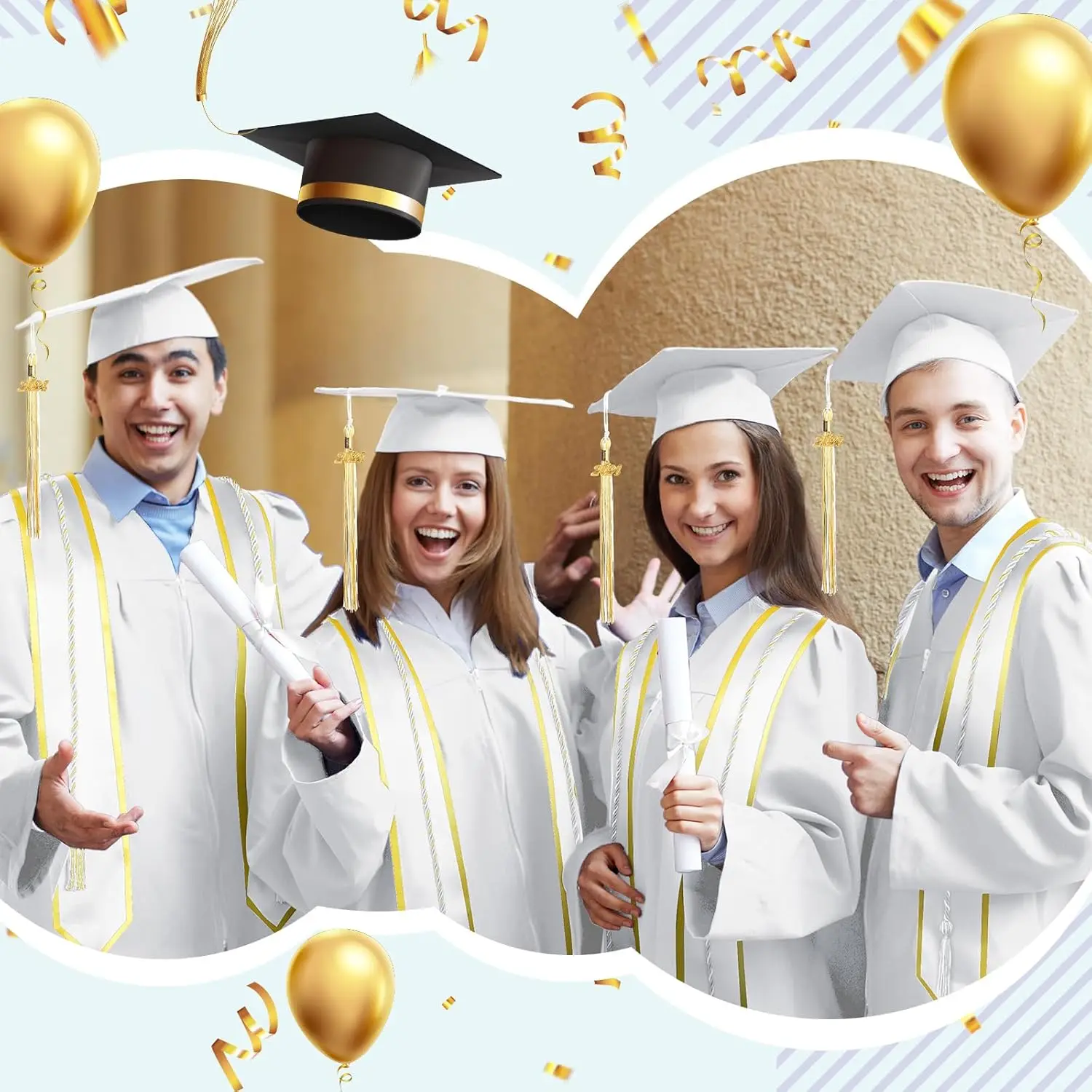 Wholesale Matte Graduation Gown Cap Tassel 2025 Honor Cord Set High School  Bachelor White Dress for Graduation
