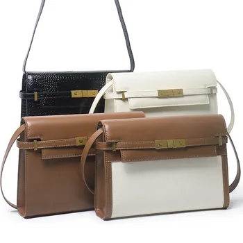 New Manhattan Trend Women's Genuine Leather Handbag - Crocodile Pattern, 24CM Top Handle, Shoulder Bag