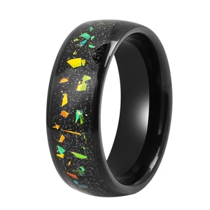 Mens Crushed Opal Abalone Tungsten Carbide Ring Black 8MM Crushed Opal TIZTI Ring Tungsten Mens Wedding Bands