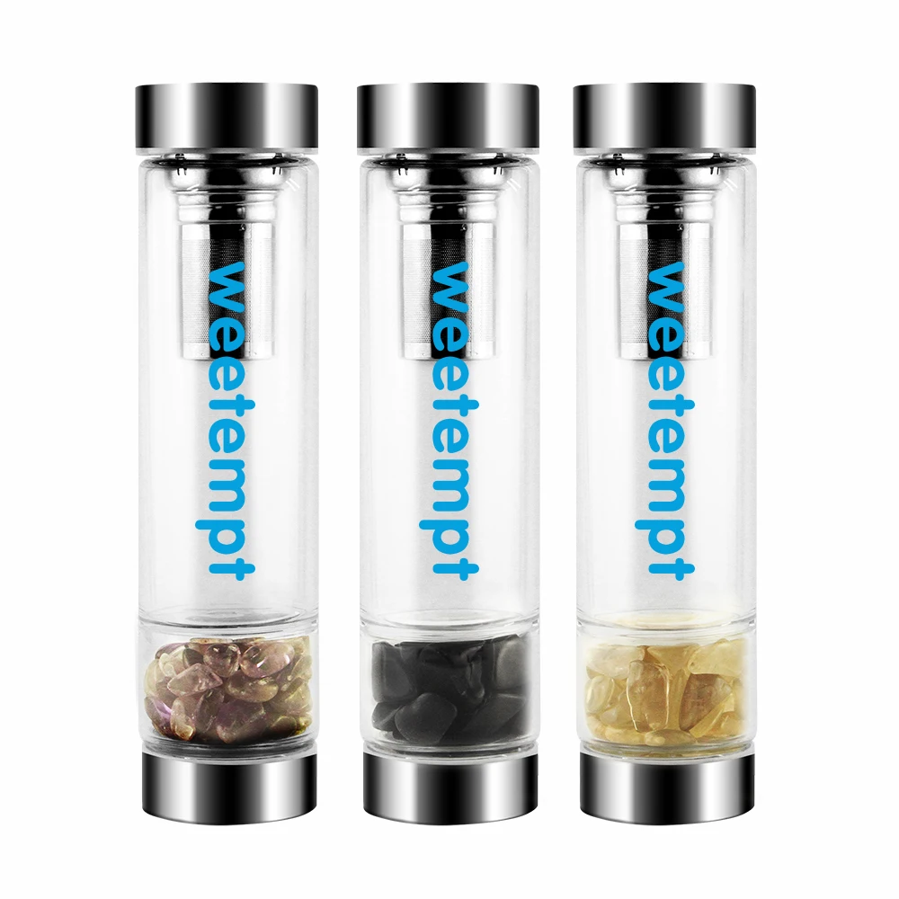 Минимальный заказ, стеклянная бутылка для питьевой воды с драгоценным камнем, 500 мл, пищевой класс