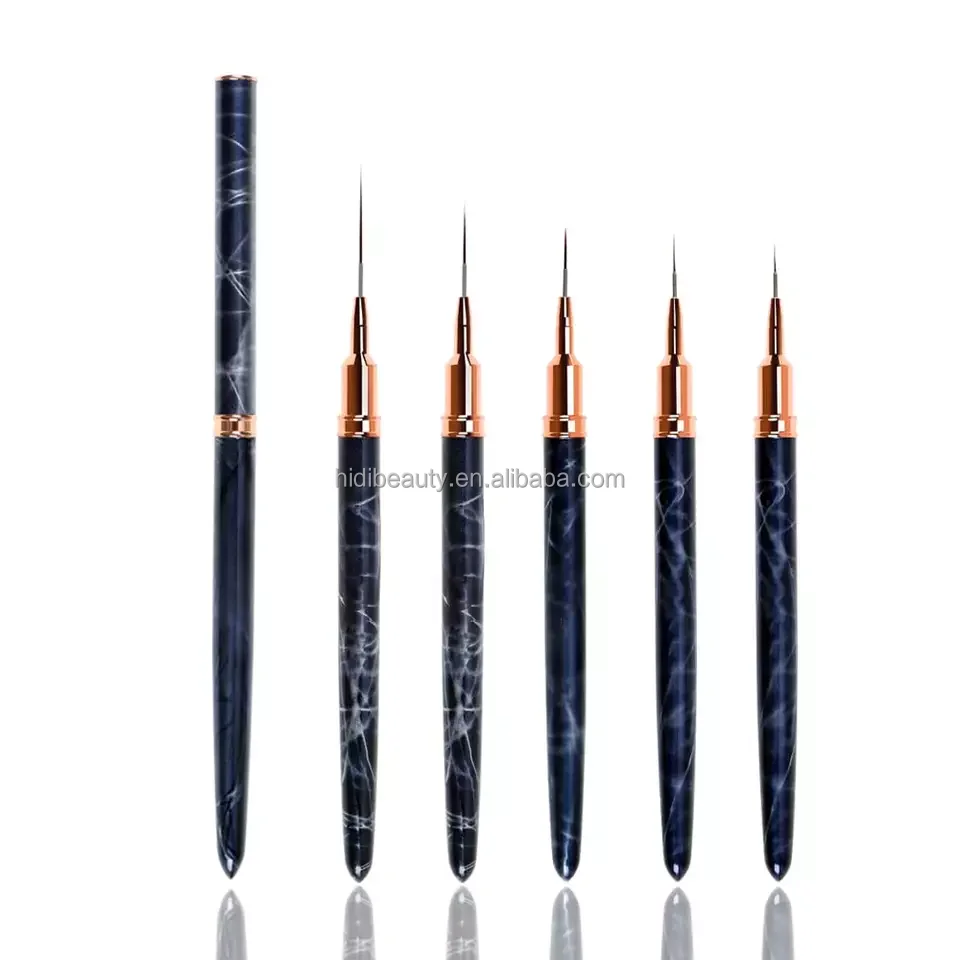Black Marble Metal Handle Nail Art Long Liner Brushes Uv Gel Polish Painting Nail Brush Design
