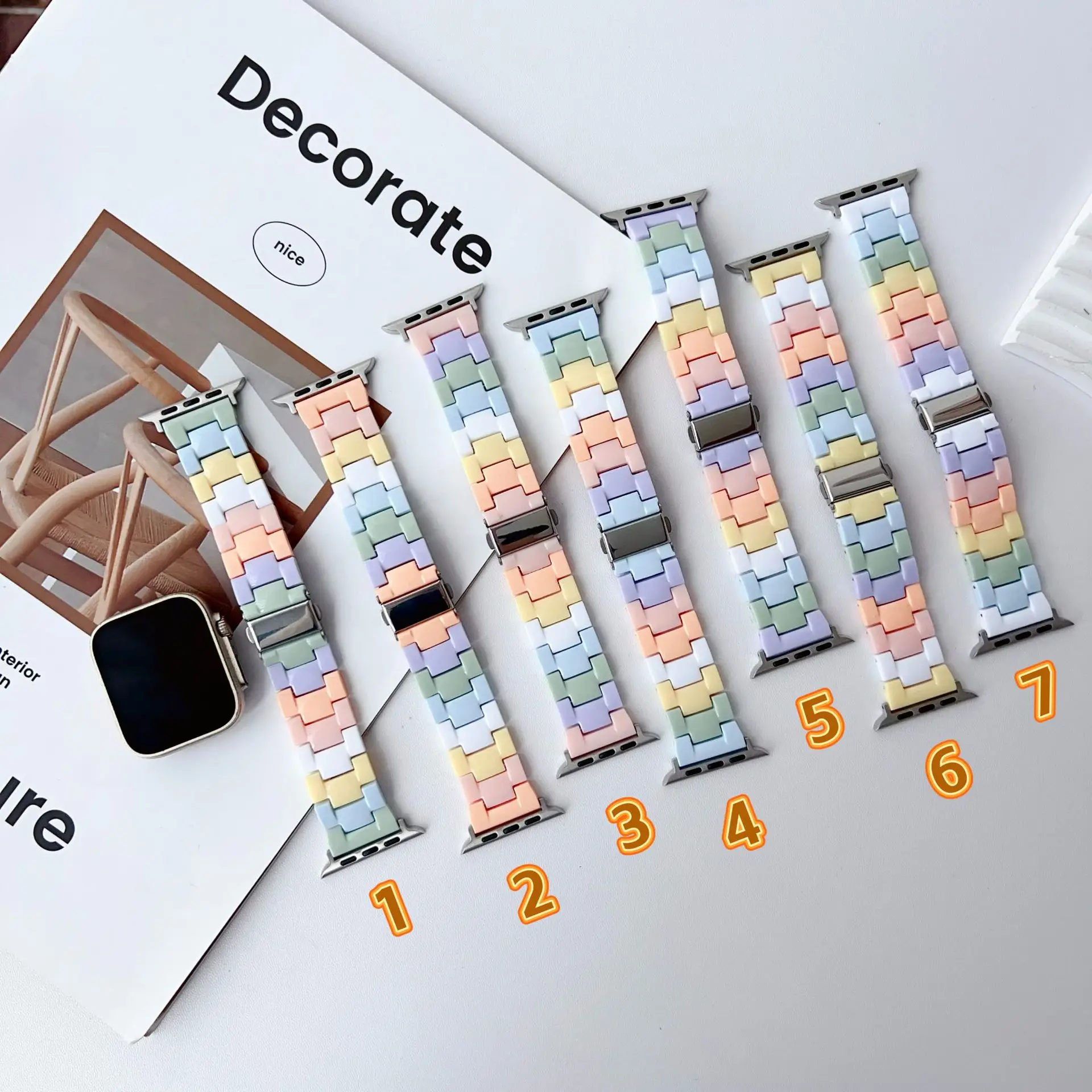 Rainbow Three Bead Strap Butterfly Buckle Strap for Apple Watch