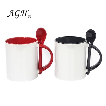 USA Warehouse 11oz Sublimation DIY Supported Blanks Coffee Milk Tea Ceramic Mug with Tea Spoon