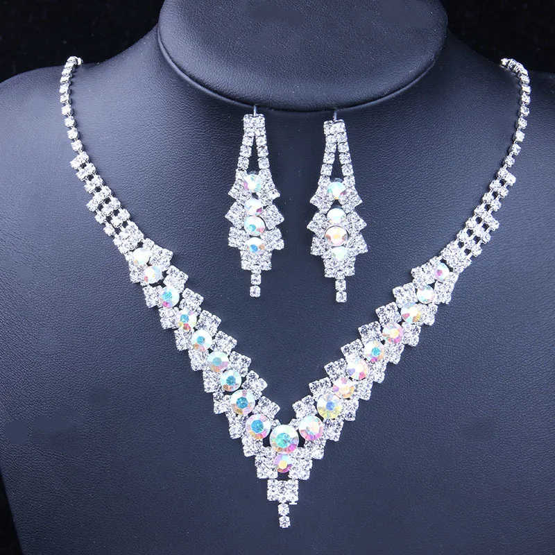 Bridal Wedding Party Jewelry Set Crystal Rhinestone Necklace Earrings Set
