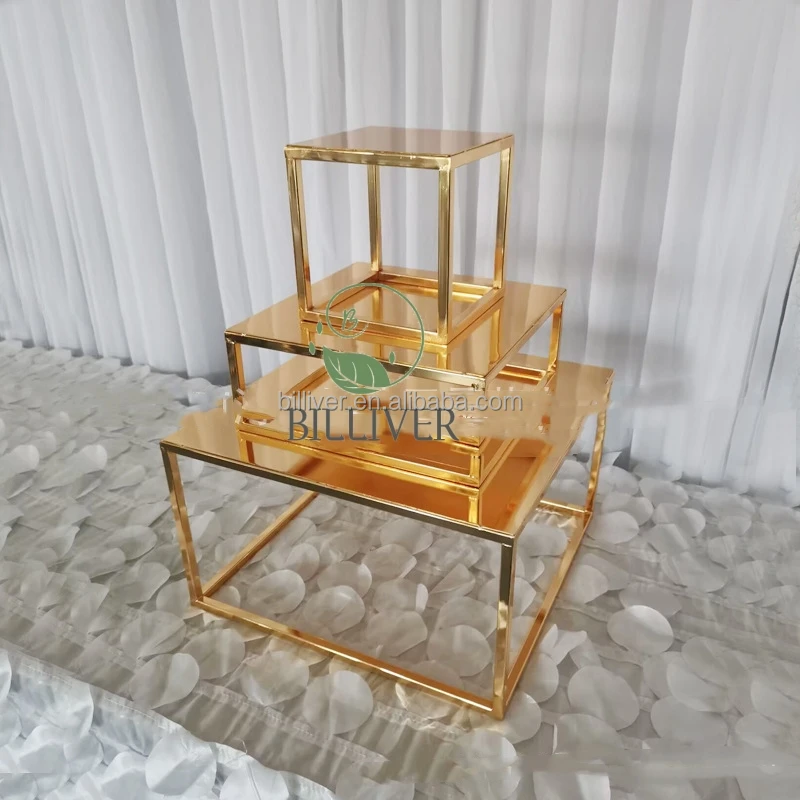 Metal Round and Square Gold Floating Cake Separator Stand for Wedding Birthday Party Spacer Dessert Table Display