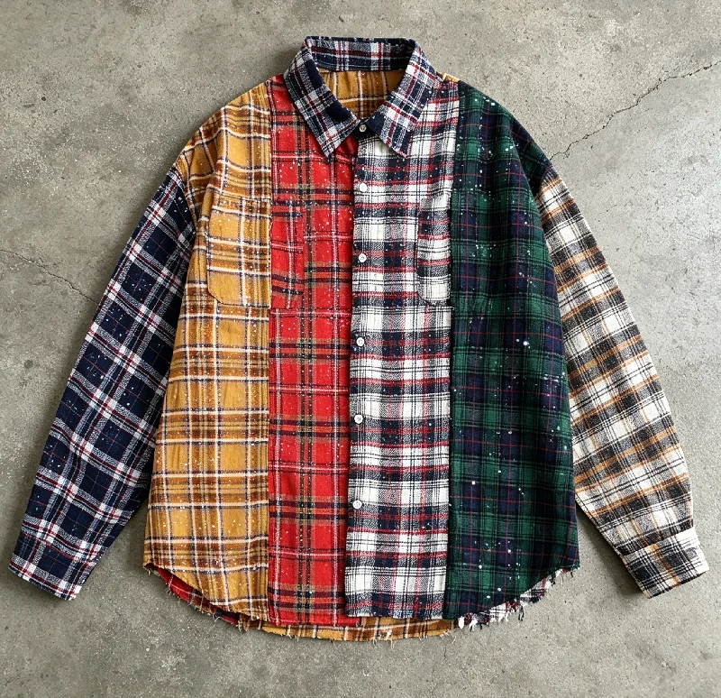 Button up Custom Logo Fashion Plus Size Plaid Flannel Shirt 100 Cotton Long Sleeve Mens Wholesale Casual Clothing gallery 7