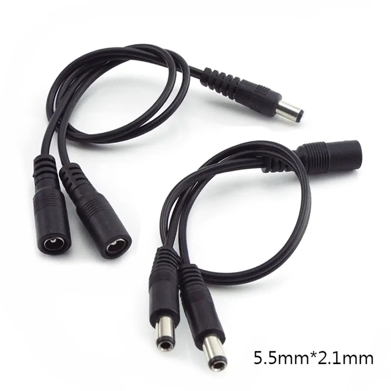 1 to 2 way Cable Male 5.5mm x 2.1mm  2 way CCTV cable DC Power Splitter Lead PSU 