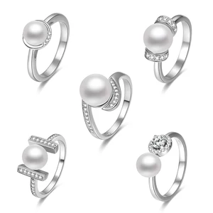 925 Sterling Silver Natural Freshwater Pearl Ring Rhodium Plated Bezel Setting Organic Gemstone Comfort Fit Anniversary Jewelry