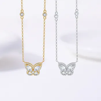 wholesale 925 silver necklace jewelry women sterling silver butterfly necklace 18K gold plated chain necklace women