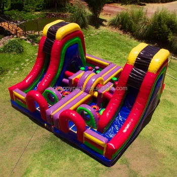 Outdoor water inflatable ninja warrior obstacle course blow up ninja warrior obstacle course with double slide