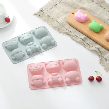 3 animal patterns 6 cup Jelly Baking Mold Cake Pan Ice Candy Soap Tray Silicone Bakeware Chocolate Mould