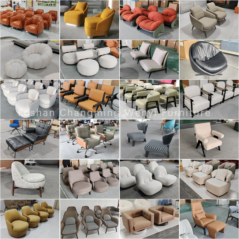 Italy Style Minimalism Leather Lounge Armchair with Ottoman for