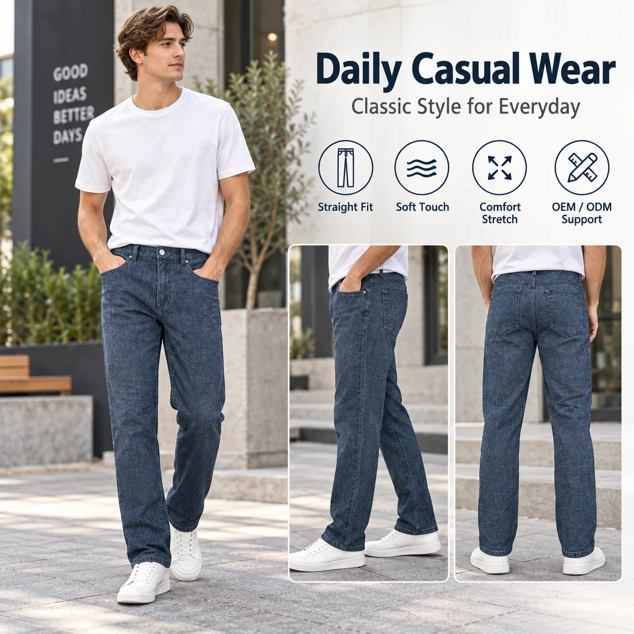 OEM Men's Pants & Trousers High Waist Loose Fit Vintage Style Stonewashed Autumn Cotton Custom Men's Jeans