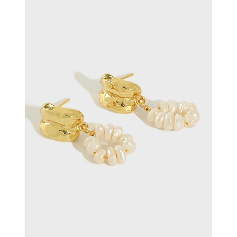 Korean Version Internet Famous Silver Earrings Ins Retro Temperament High-end Feeling Baroque Pearl S925 Pure Silver Earrings