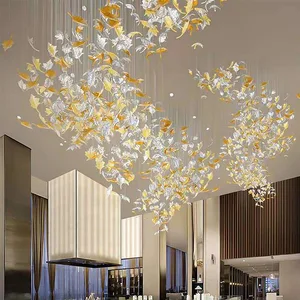 Engineering Custom Chandelier Custom Project Luxury Crystal Glass Maple Leaf Led Pendant Light for Hotel