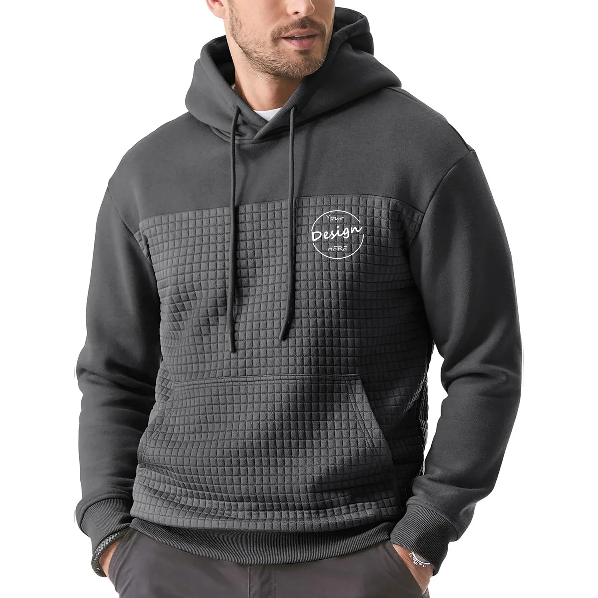 JL108A High Quality Color Block Men Thick Hoodies Embroidery Waffle Fleece Hoodies for Men