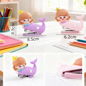 Portable Cartoon Unicorn-Dinosaur Dual Stapler Mini Compact Stapler for Kids Student Pencil Case Cute School Stationery