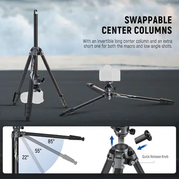 NEEWER LITETRIP LT07 61" Aluminum Travel Tripod for Camera w Pan Tilt Low Profile Ball Head, Arca QR Plate Compatible with Peak detail image