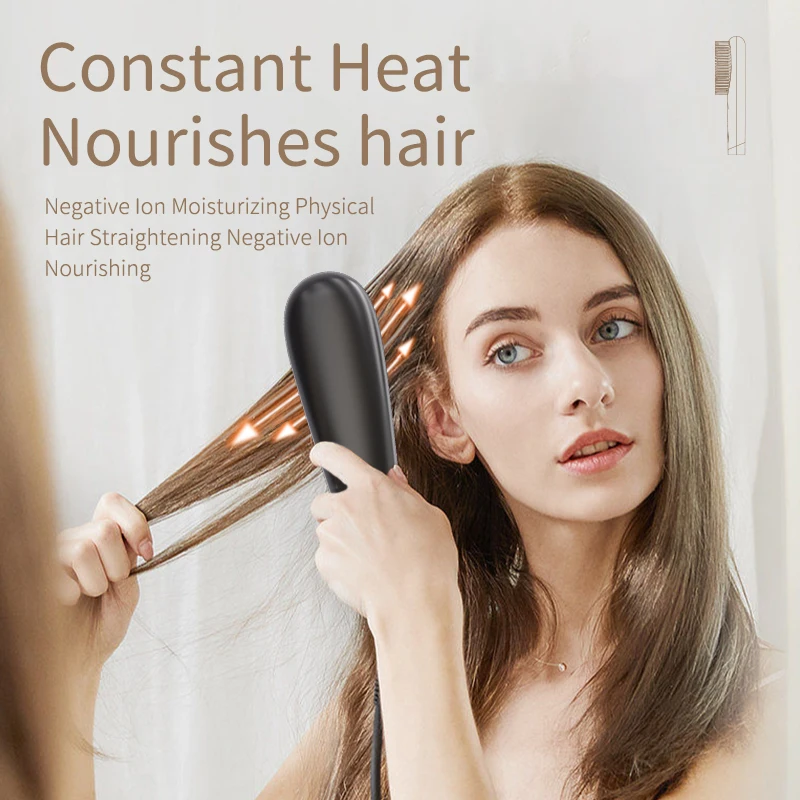 Portable Electric 6400mAh Hair Straightener Brush Mini Negative Ion Ceramic  Comb for Styling Heated Professional Hair