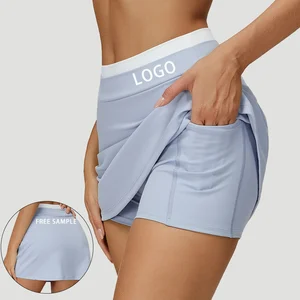 Custom Logo Summer Active Wear Stretchy Golf Skirt Inner Short High Waist Pleated 2 in 1 Tennis Skirt With Pocket