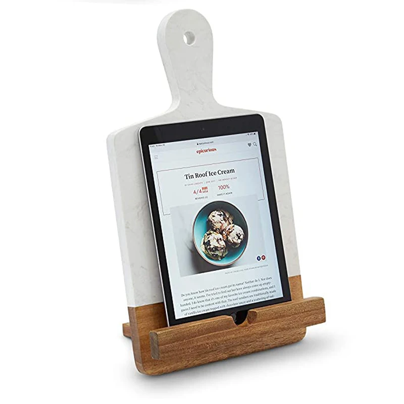 Cookbook Holder Adapter White Charcuterie Board Marble Acacia Wood Cutting Board for Gift