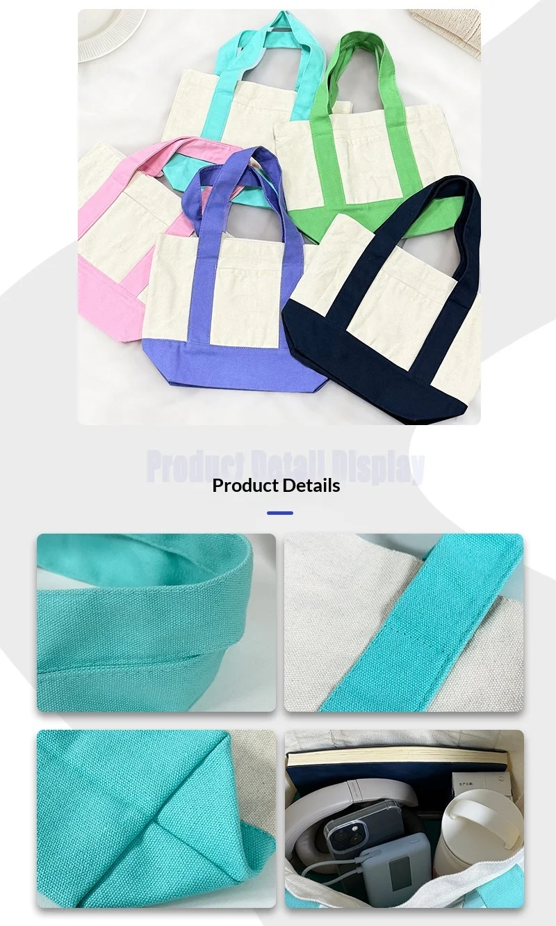 Small Custom Logo Canvas Handbag with Splicing and Embroidery High-end Instagram Style Universal Packaging Cloth Bag preview 5