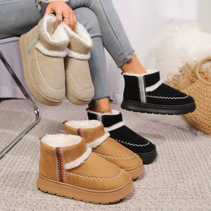 Lady's Large Size Warm Winter Boots Cotton Snow Boots Fleece-Lined Short Platform Boots