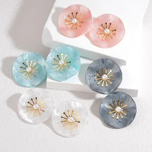 Classic Fashion Jewelry Acrylic Flower 18K Gold Plated Earrings Mini Studs Stainless Steel Small Stud Earrings for Women Girls