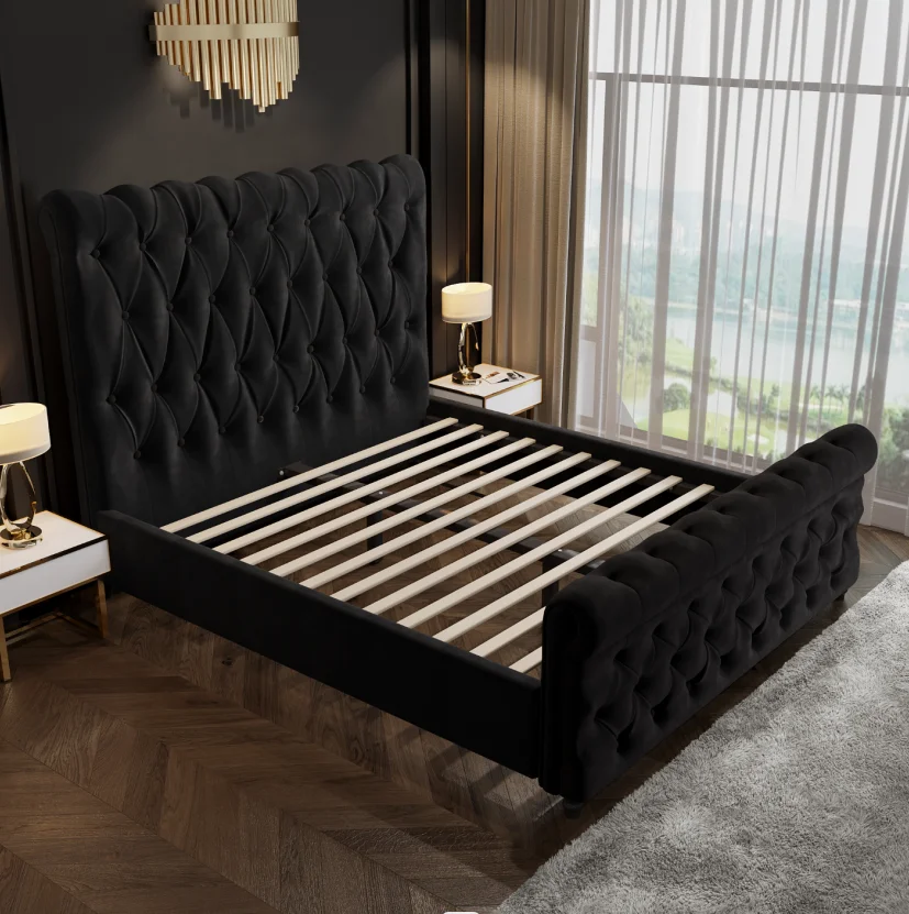 Free Sample Twin Storage Upholstered Leather Bed High Bed Head Queen Single Double Luxury  Matrimonial King Size Gas Lift Bed