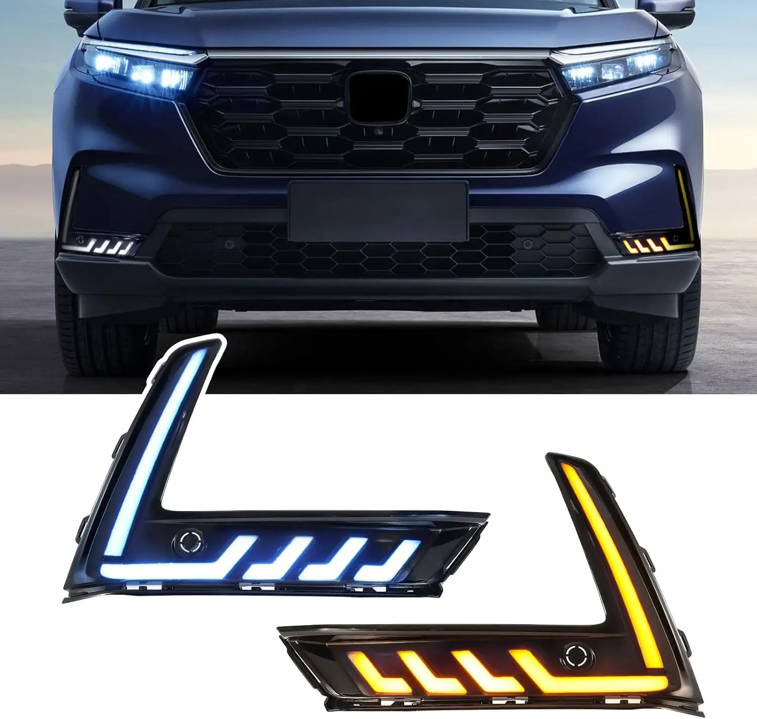 LED Front Fog Lights White Running Lights DRL Amber Turn Signal Lights Blue Low Beam Lights For
