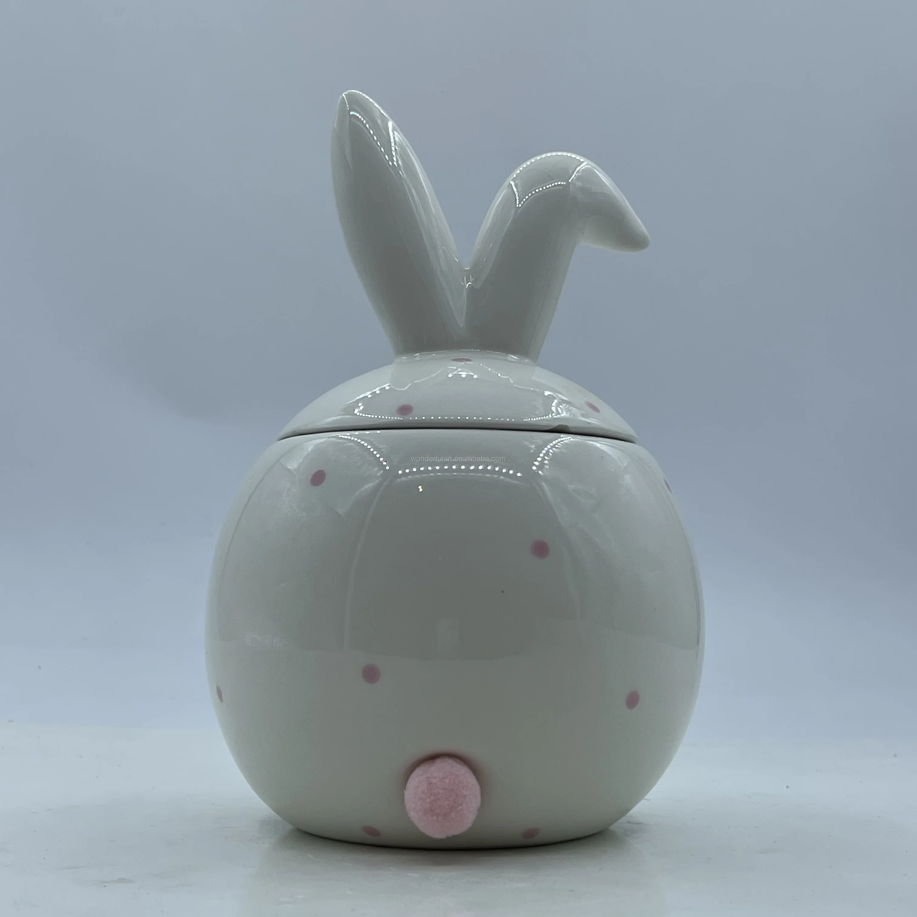 Ceramic Gift Cute Bunny Easter Style Factory Price 3D White Animal Rabbit Head Ear Food Candy Storage Jar with Lid for Homeware