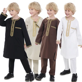Malaysia Middle East Dubai Embroidery India Pakistan Boys Ethnic Clothing Two Piece Set for Boys