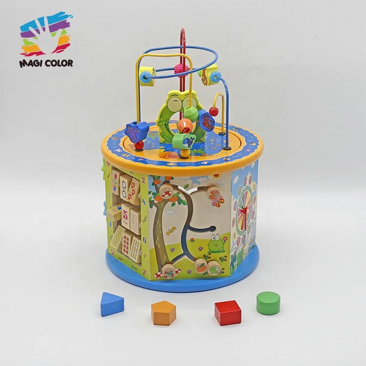 Customize 8 in 1 Multifunction Educational Wooden Activity Cube for Kids W11B153